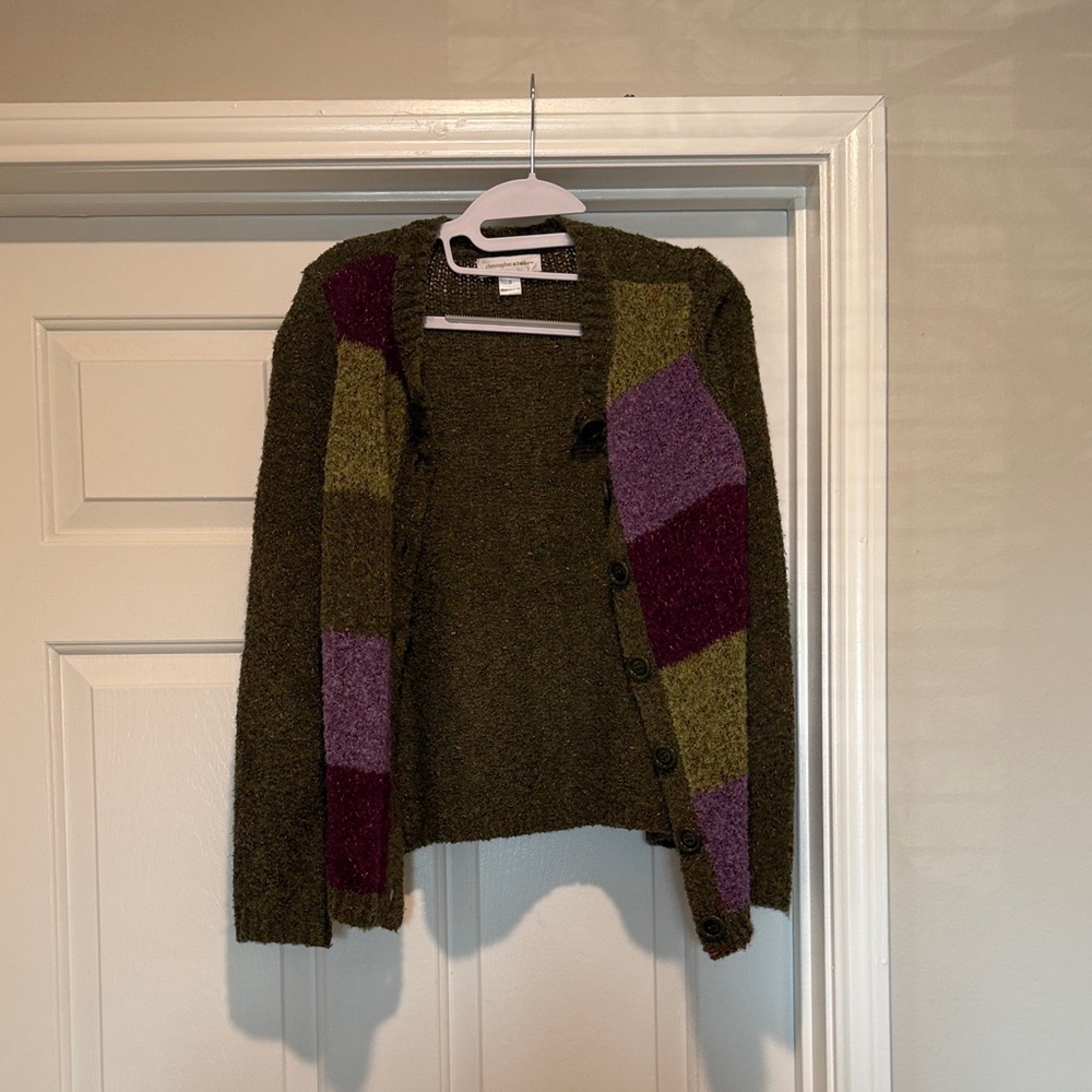 Christopher & Banks Olive and Purple Cardigan